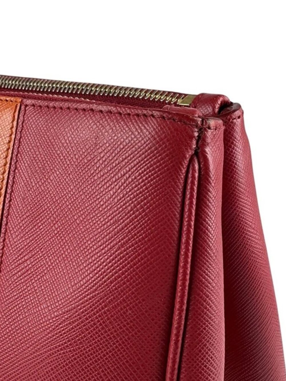 Auth PRADA Logo Handbag Shoulder Bag Red/Orange Leather/Goldtone - Picture 10 of 13